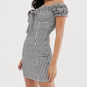 Missguided Bodycon Bardot gingham mini dress NWT